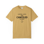 mustard yellow coffee cats and canceled plan tee