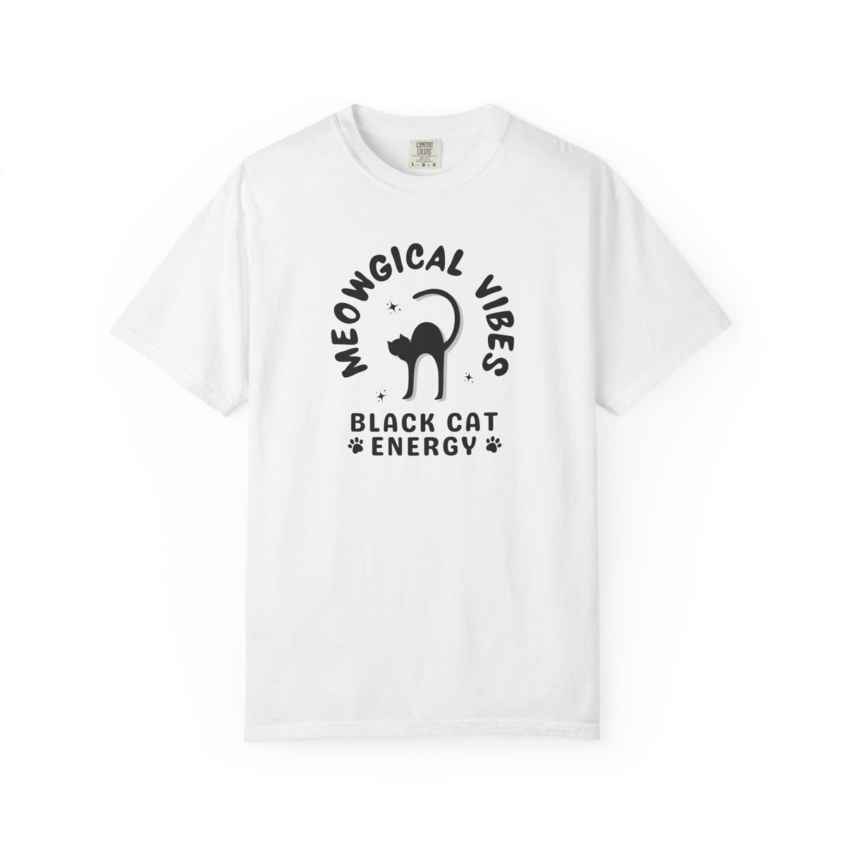 White t-shirt with 'NOT JUST WORDS' text on a white background