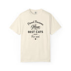 Beige t-shirt with graphic design and text on a white background