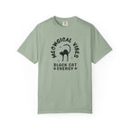 Blue t-shirt with 'cool moms love Jesus' text on a white background