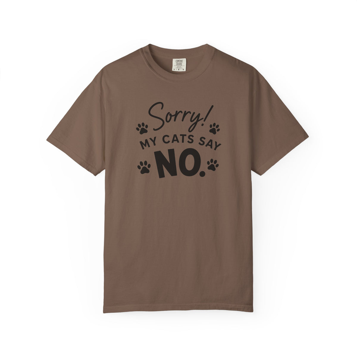 Brown t-shirt with pink graphic and text on a white background