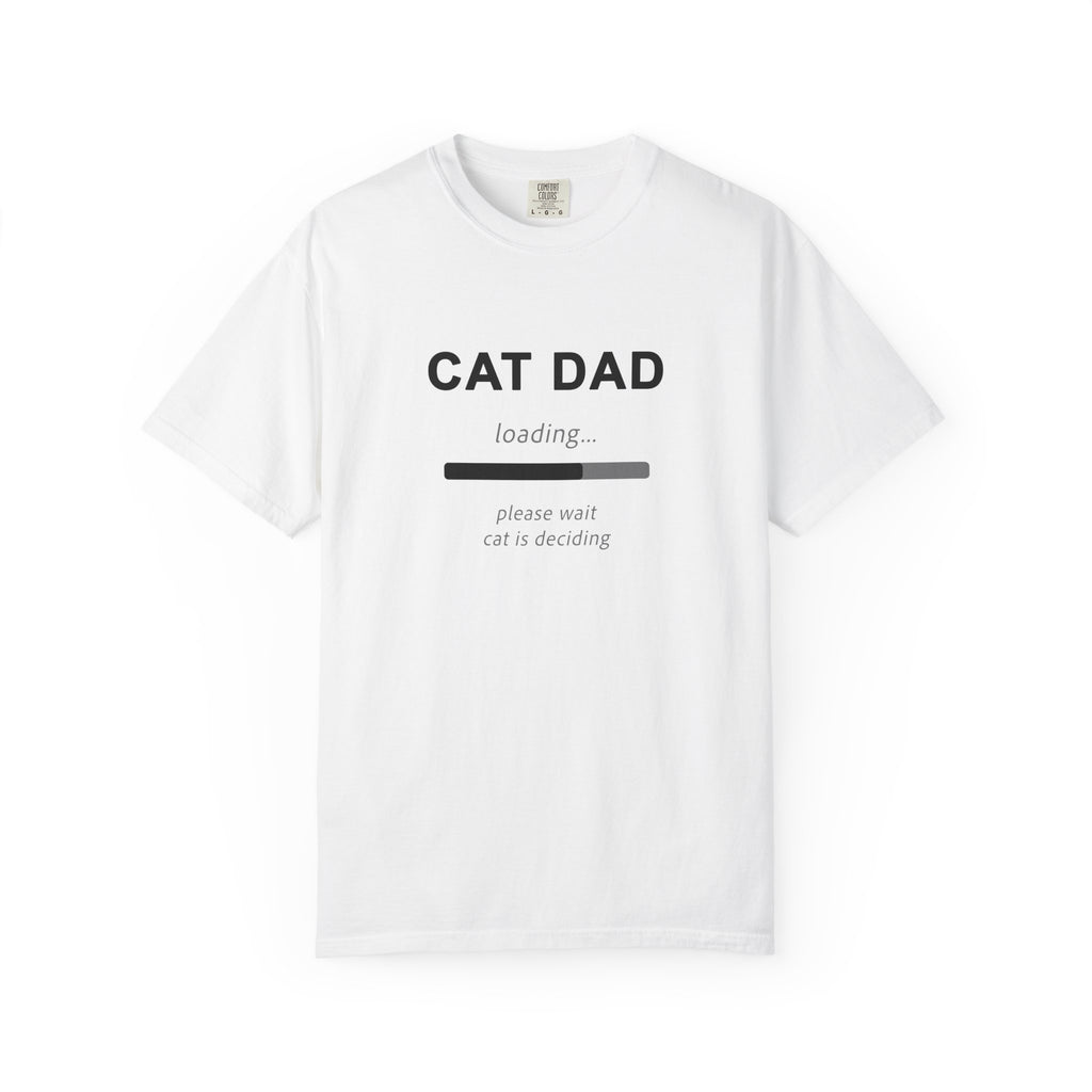 White t-shirt with a black graphic of a person on a surfboard on a white background
