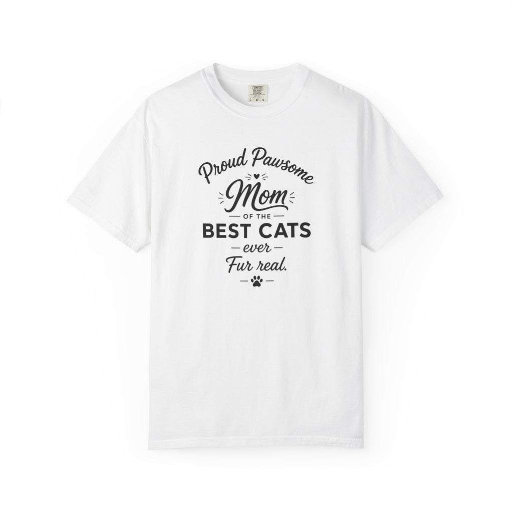 White t-shirt with black text design on a white background