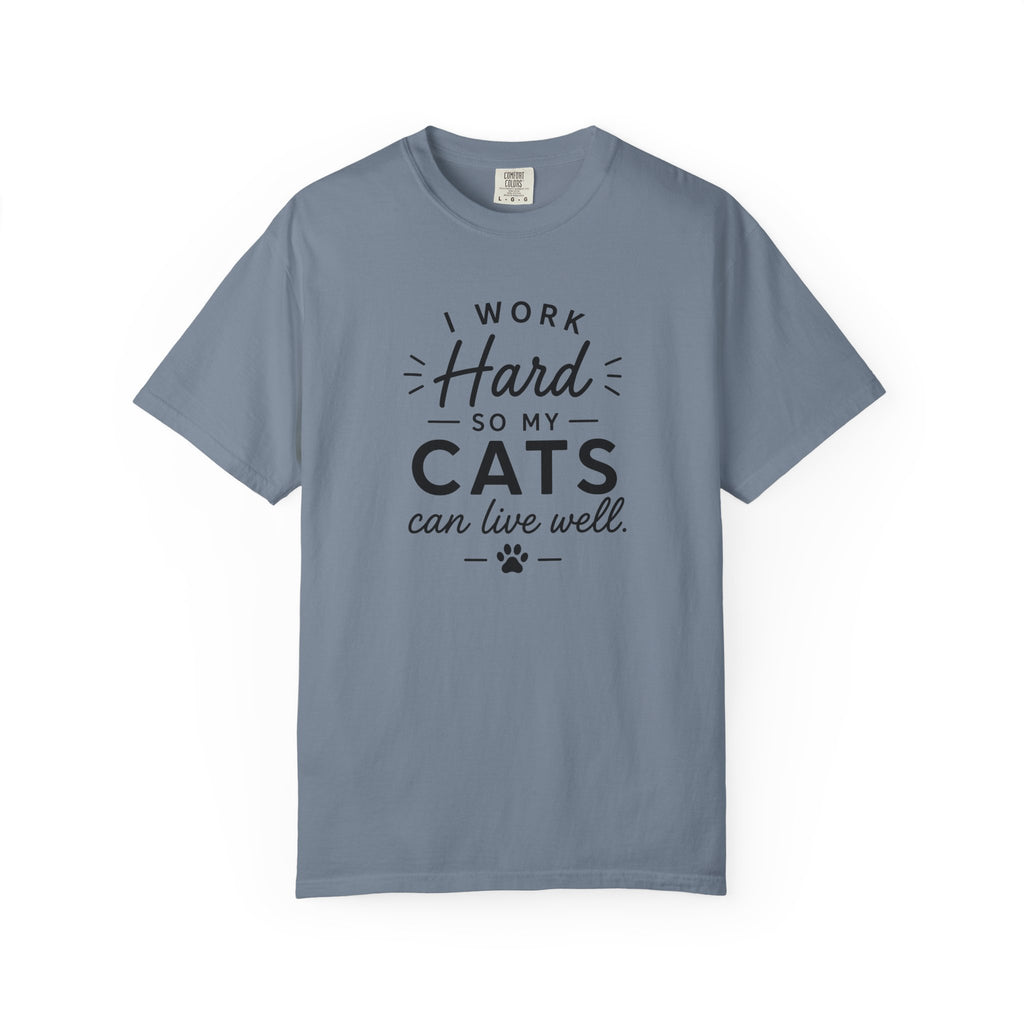 Gray t-shirt with graphic design and text on a white background